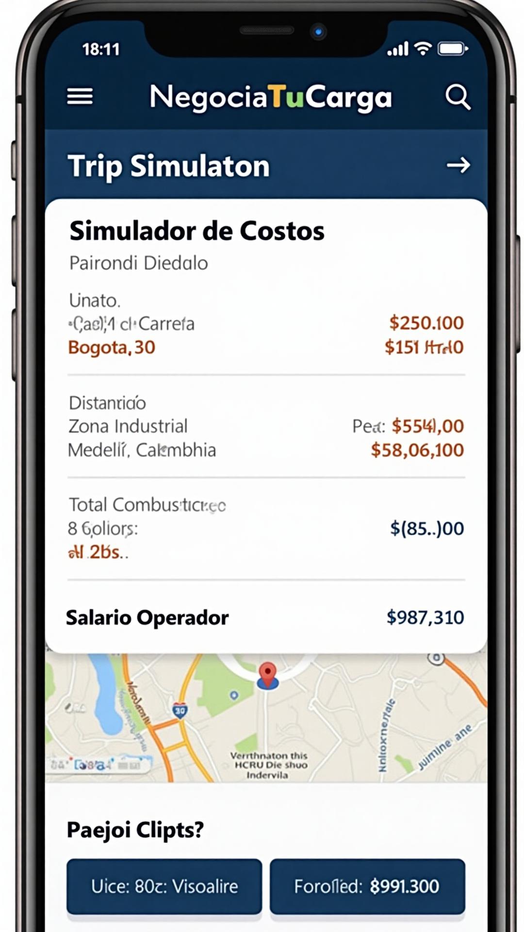 NegociaTuCarga app screen — settlement